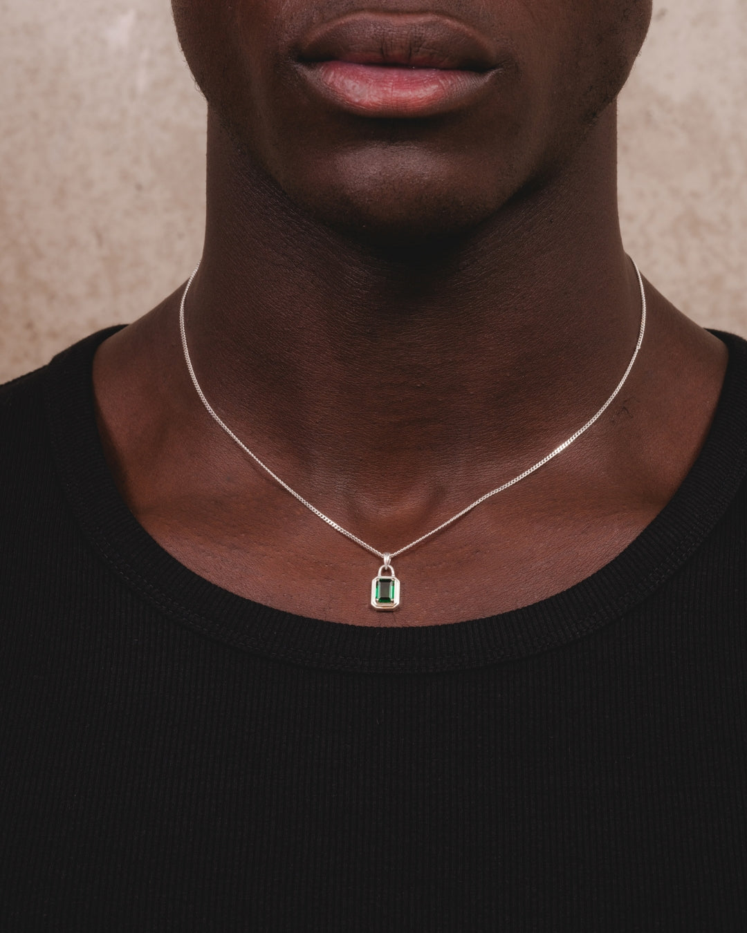 Solitaire Necklace - Silver Emerald