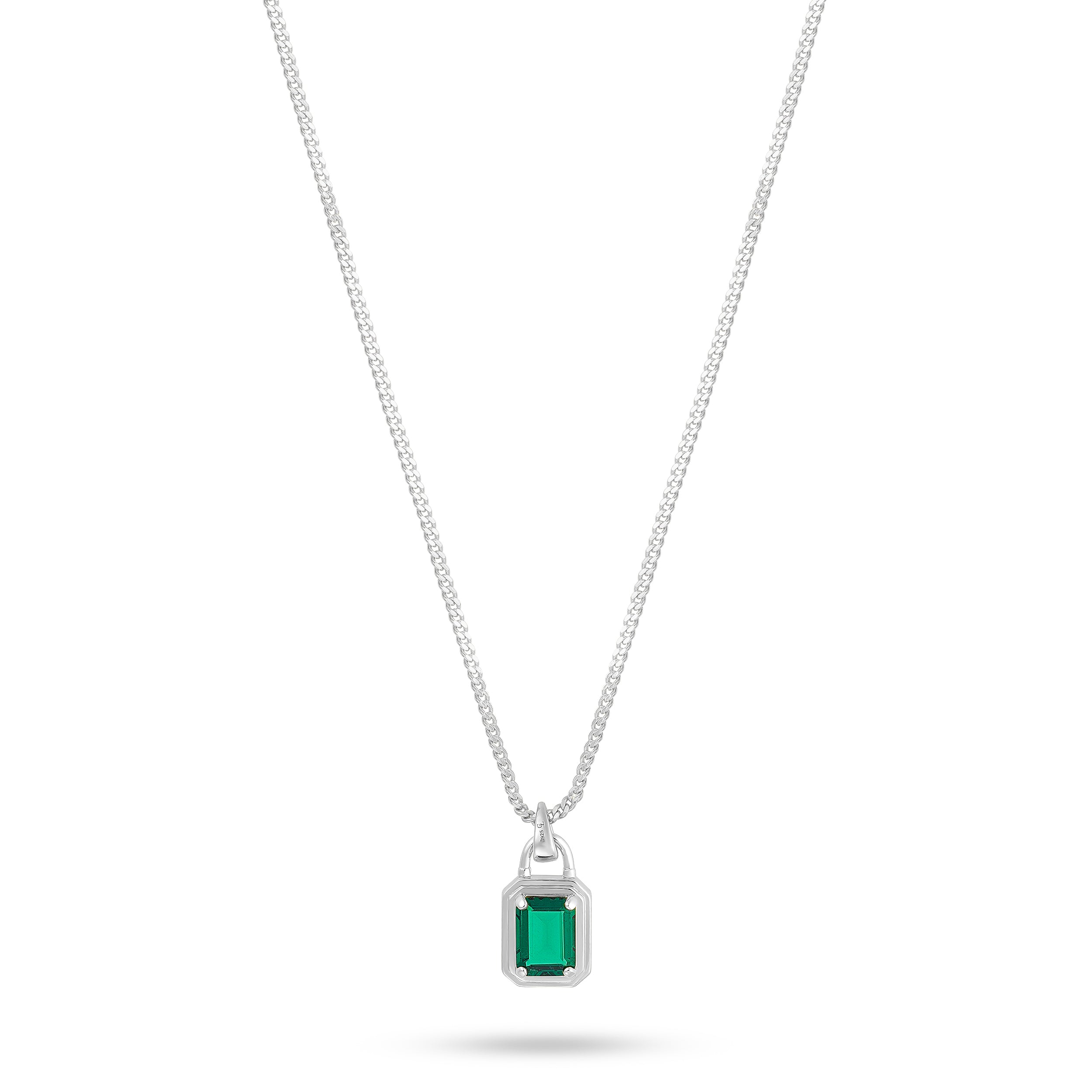 Solitaire Necklace - Silver Emerald