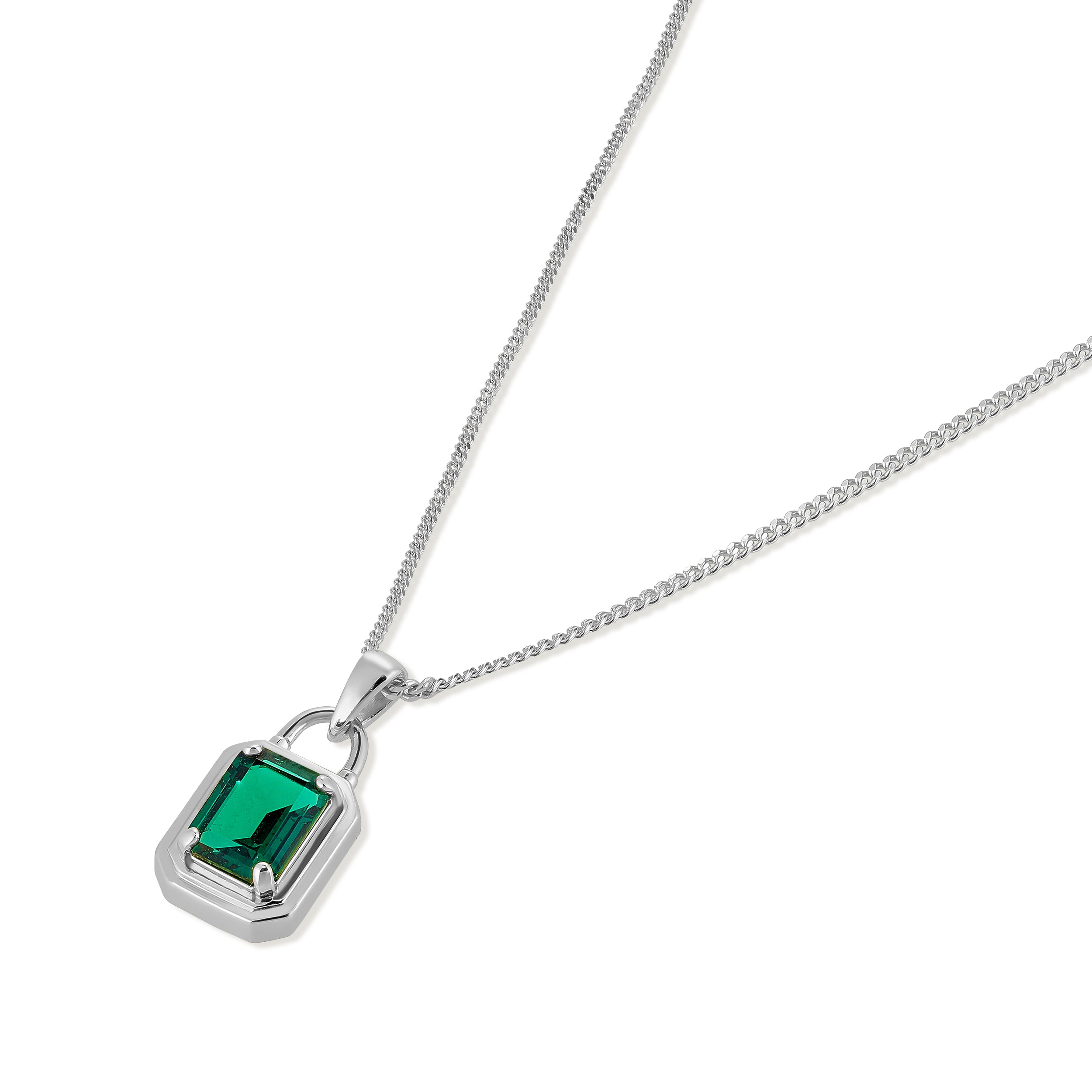 Solitaire Necklace - Silver Emerald